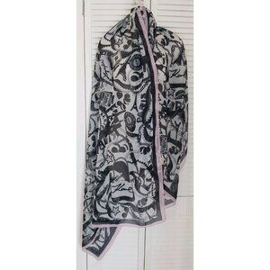 NWT KARL LAGERFELD PARIS ICON MONOGRAM PRINT BLACK GREY SCARF WRAP 35×72